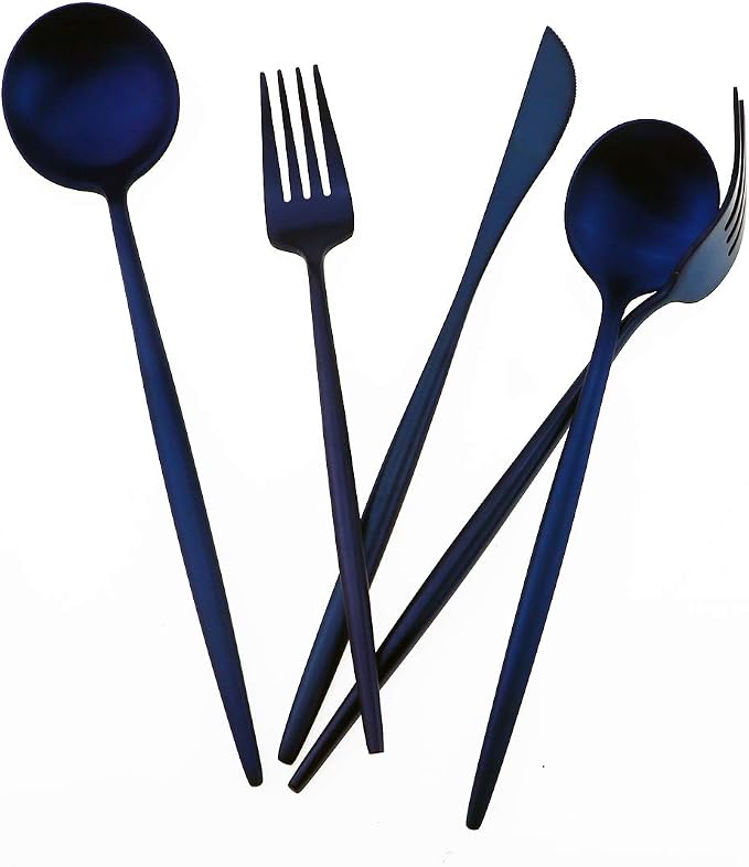 Matte Blue Gugrida 5-Piece 18/10 Stainless Steel Silverware Set, Satin Finish - Image 5