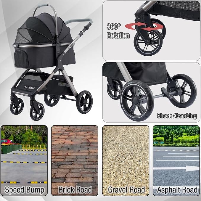 Pet Stroller for Small Medium Dogs, Cat Carriage Travel System Four Wheel Dog - Image 6