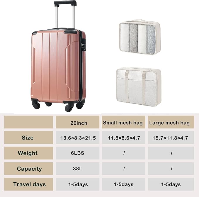 Merax Carry on Luggage Set, 20 Inch Hardshell ABS Suitcase - Image 6