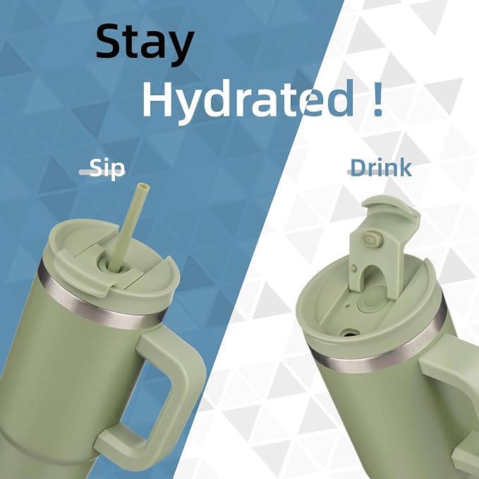 30 oz Tumbler with Handle and 2 Straws, 2 in 1 Lid Insulated Water Bottle - Image 2