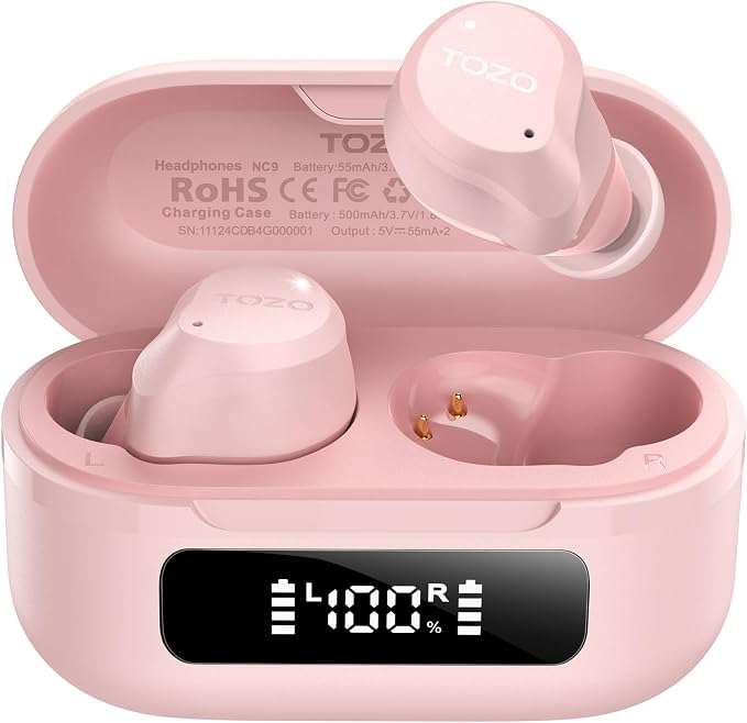 TOZO NC9 Hybrid Active Noise Cancelling Wireless Earbuds, 6 Mics ENC Clear Call by TOZO