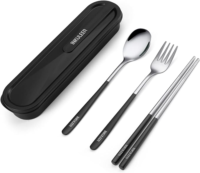 Travel cutlery set, 18/8 stainless steel cutlery, Reusable utensils set by inkuleer
