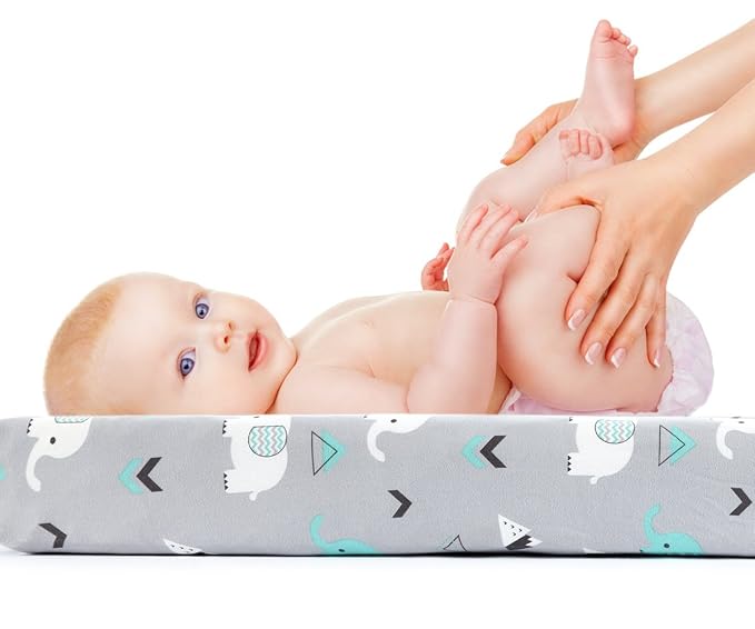 Stretchy Changing Pad Covers for Boys Girls, 2 Pack Jersey Knit, Elephant & - Image 5