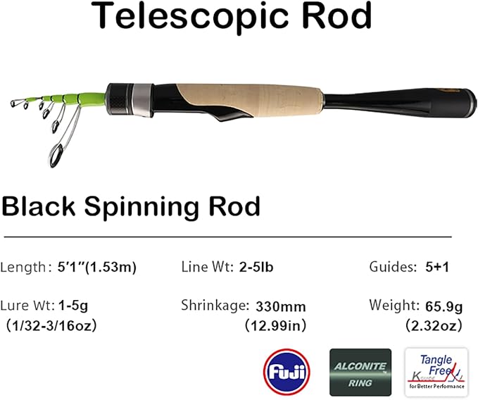 PURELURE Telescopic Fishing Rod Ultralight or Light, Carbon Fiber Rod Spinning - Image 2