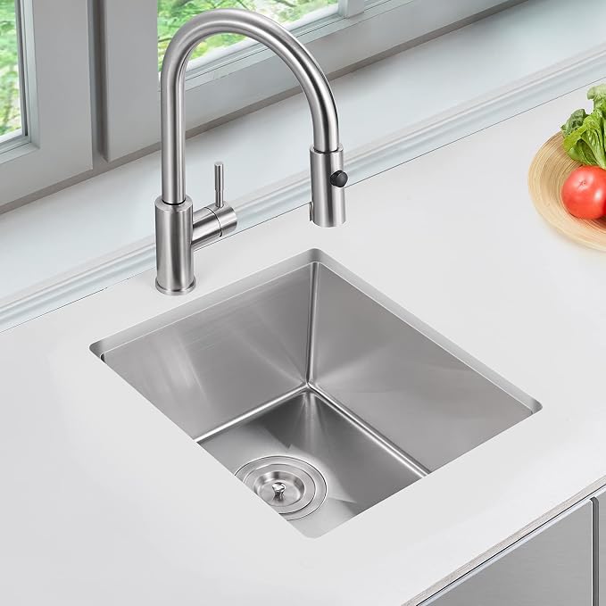 15 x 15 Inch Undermount Kitchen Sink, T-304 Stainless Steel Handmade Single - Image 2