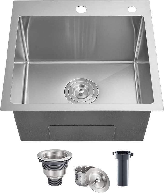 POPFLY 18 Inch Drop In Kitchen Sink, 304 Stainless Steel Top mount Handmade by POPFLY