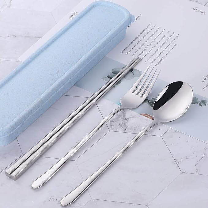 3 PCS Outdoor Flatware Set Fork Spoon Chopsticks/Travel Flatware Set - Image 3
