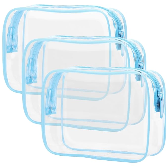 PACKISM 3 Pack TSA Approved Clear Toiletry Bags, Quart Size, Travel Makeup by Packism