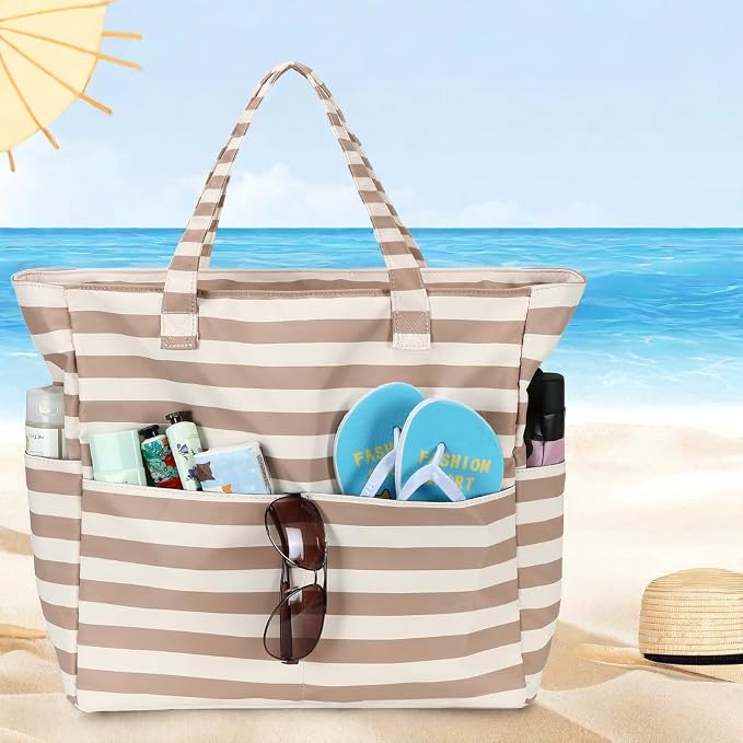 LEDAOU Large Beach Tote Bag Women Waterproof Sandproof Zipper Beach Tote Bag - Image 8