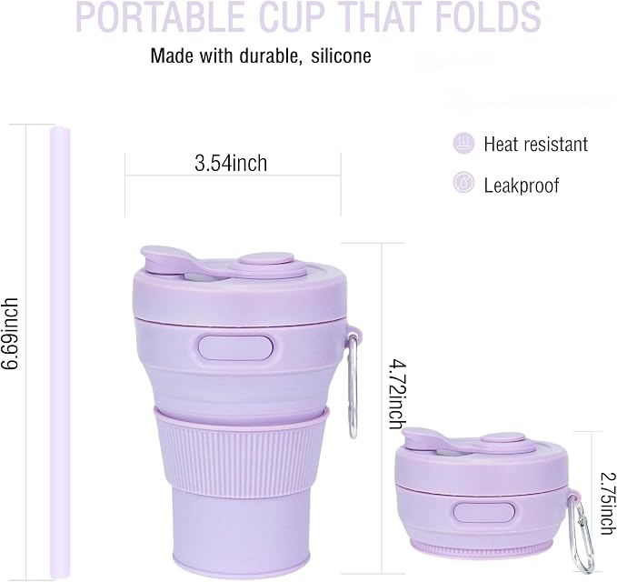 Silicone Collapsible Travel Mug Purple 15oz / 450ml - Image 2