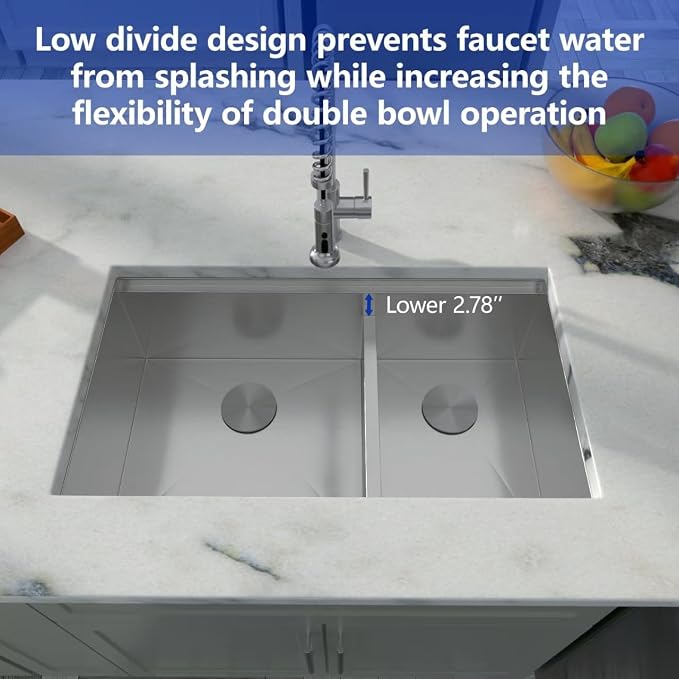 Dcolora 36 Inch Large Double Bowl Low-Divide Kitchen Sink Undermount 16 Gauge - Image 2