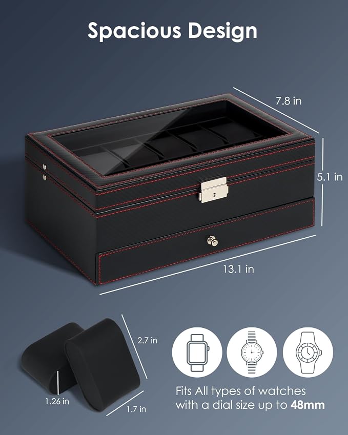 Watch Box Jewelry Organizer, 12-Slot 2-Layer Watch Case Storage - Image 2