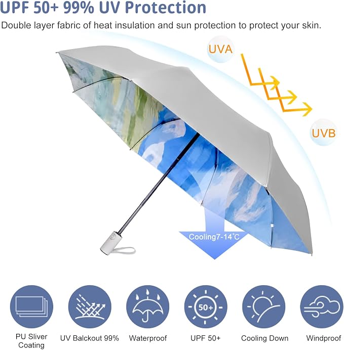 Cuby UV Sun Umbrella Compact Folding Travel Umbrella Auto Open and Close - Image 3