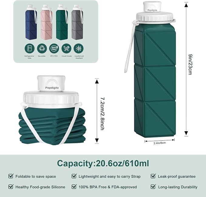 Portable Collapsible Water Bottles, BPA Free Food-Grade Silicone Reusable water - Image 3