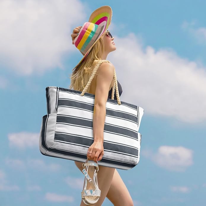Becokan Beach Bags for Women Large Waterproof Beach Tote Bag Zipper Beach Bags - Image 6