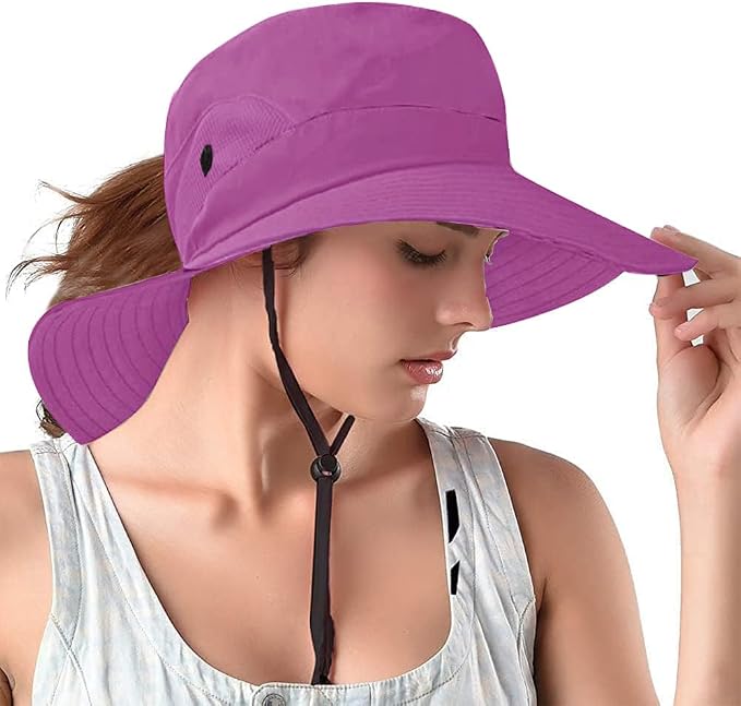 Rosoz Ponytail Sun Bucket Hats for Women UV Protection Foldable Mesh Wide Brim by Rosoz