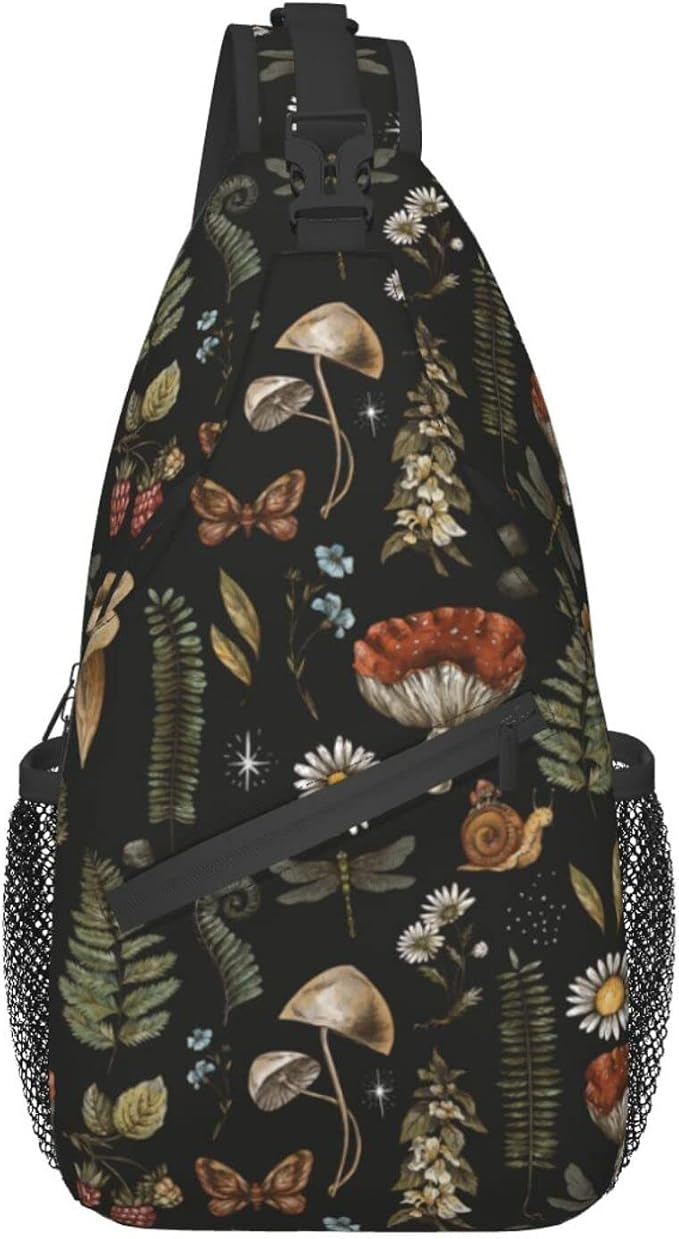 SUPLUCHOM Sling Bag Vintage Mushroom Leaf Forest Hiking Daypack Crossbody by SUPLUCHOM