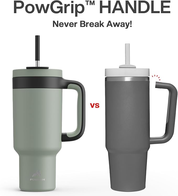 POWCAN 40 oz Tumbler with Handle, 2-in-1 Straw and Sip Lid, Dishwasher Safe - Image 3