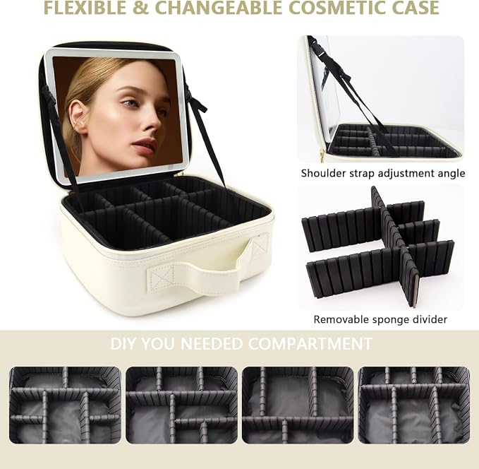Travel Makeup Bag with LED Lighted Mirror, Travel Makeup Organizer, 3 Color - Image 2
