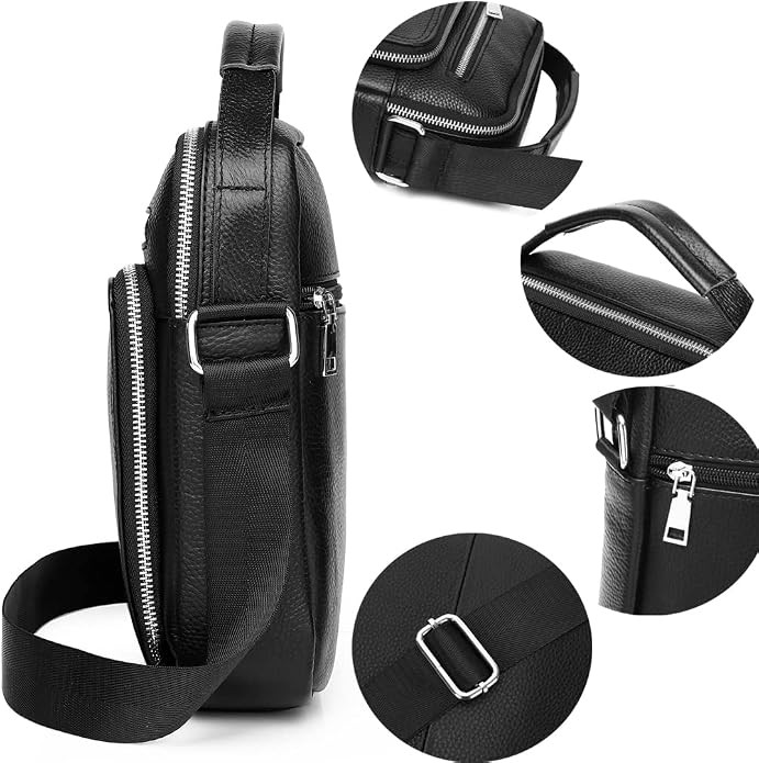 KPYWZER Genuine Leather Shoulder Bag Small Men Messenger Pack Handbag Sling - Image 9
