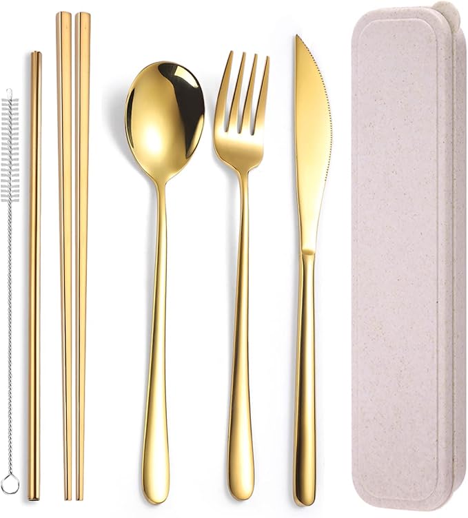 AARAINBOW 6 Pieces 18/8 Stainless Steel Flatware Set Portable Reusable Cutlery by AARAINBOW