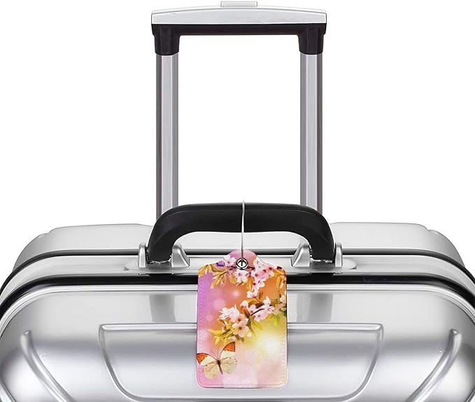 2 Packs Beautiful Spring Flowers PU Leather Luggage Tags Butterfly Suitcase - Image 6