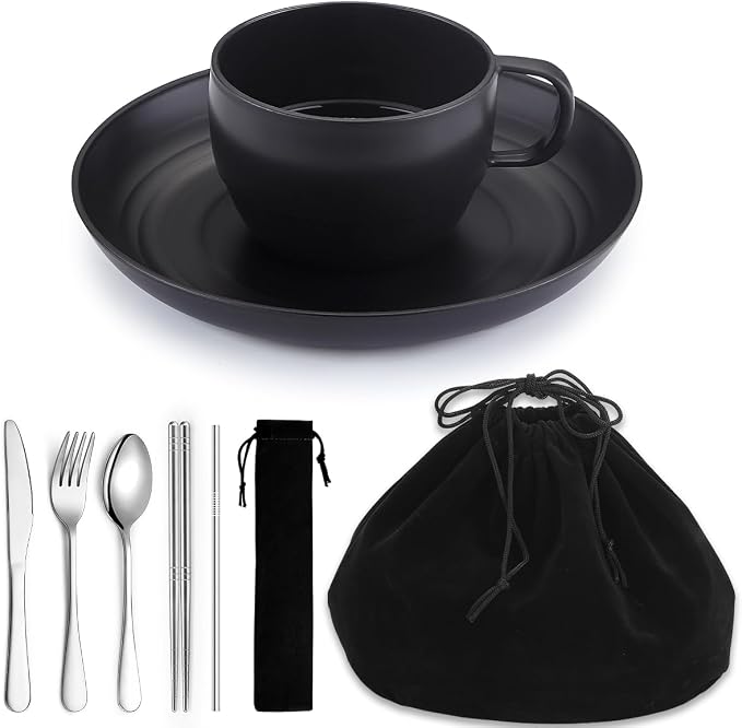 Camping Essentials Set, HOMQUEN Camping Plates and Bowls Set, Coffee Mug by HOMQUEN