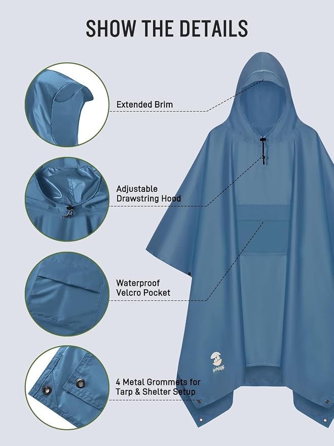 SaphiRose Extra Thick Hooded Rain Poncho Double Layer Waterproof Raincoat Jacket - Image 4