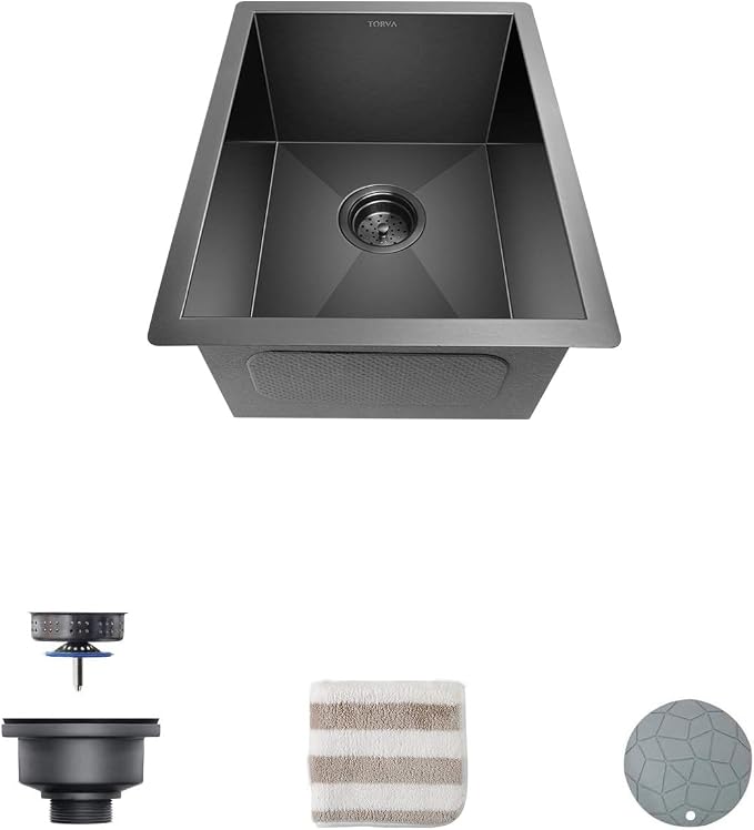 TORVA Bar Sink, TORVA 14 x 18 Inch Undermount Kitchen Sink, Gloss Black PVD - Image 2