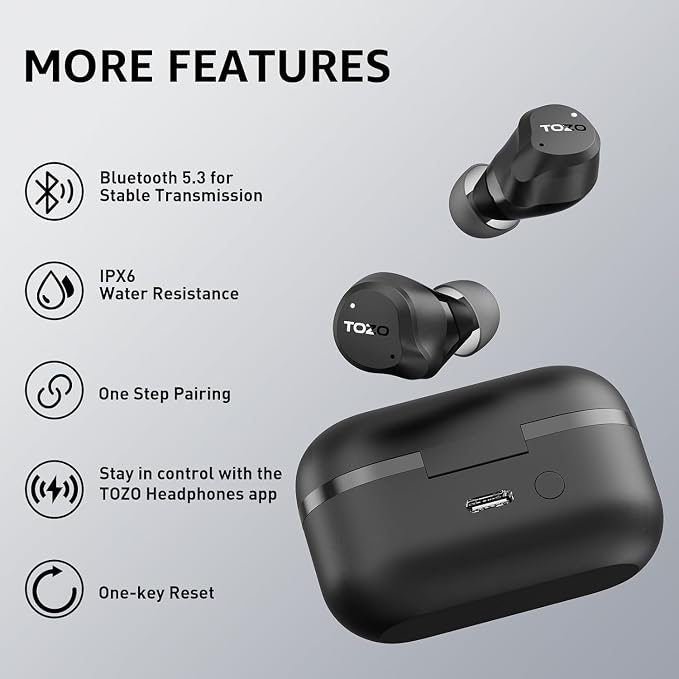 TOZO NC9 Hybrid Active Noise Cancelling Wireless Earbuds, 6 Mics ENC Clear Call - Image 6