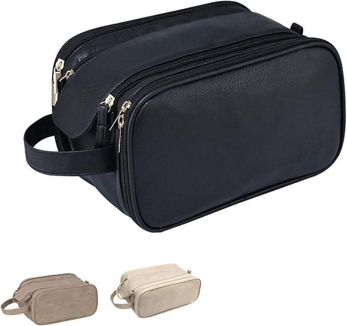 Travel Toiletry bag for men PU Triple-layer Double Zipper Toiletry Bags by Unknown