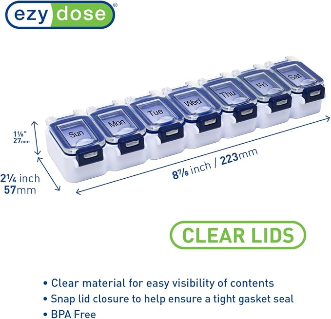 EZY DOSE Weekly Pill Planner, Medicine Case, Vitamin Organizer Box, Waterproof - Image 2