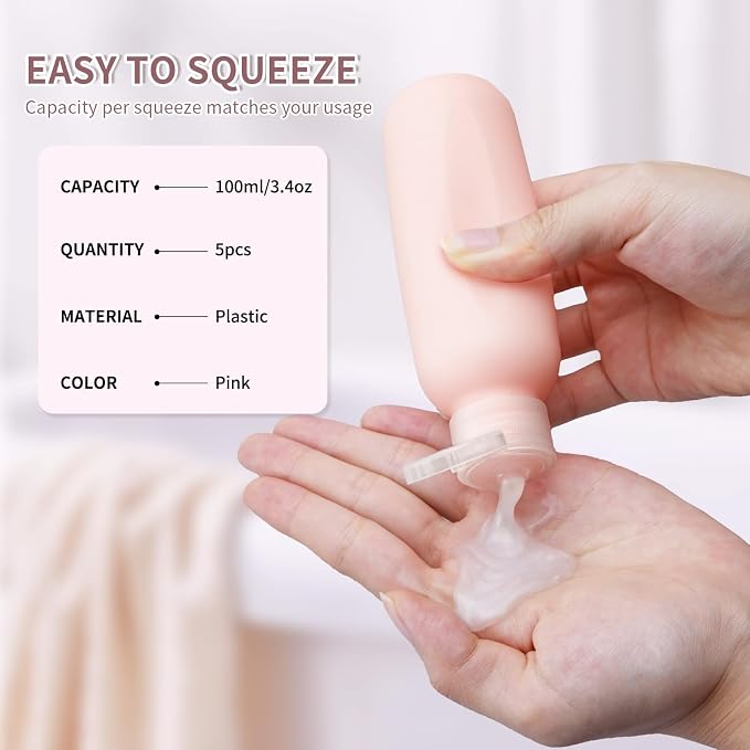 3.4 oz Travel Bottles for Toiletries, Empty Plastic Shampoo Bottle Small Size - Image 2