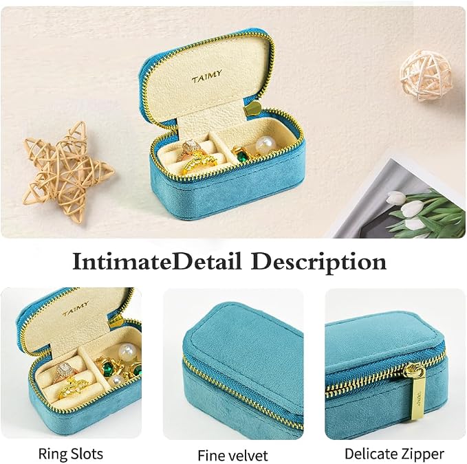 Small Travel Jewelry Case, Mini Tiny Plush Velvet Jewelry Box - Image 4