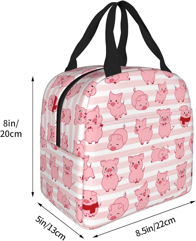 Pink Pig Lunch Box Animal Lunch Bag Insulated Reusable Lunch Tote Bag Cooler - Image 6