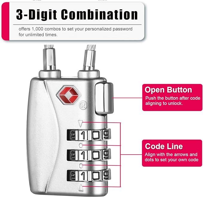 ZHEGE TSA Wire Lock 2 Pack Cable Luggage Lock - Image 3