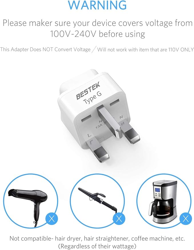 BESTEK UK Travel Plug Adapter Set, Grounded Universal Power Plug Adapter - Image 5