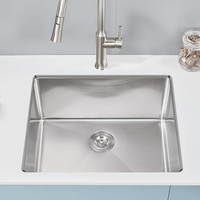 25 x 22 Inch Undermount Kitchen Sink, 18 Gauge 304 Stainless Steel Handmade - Image 7
