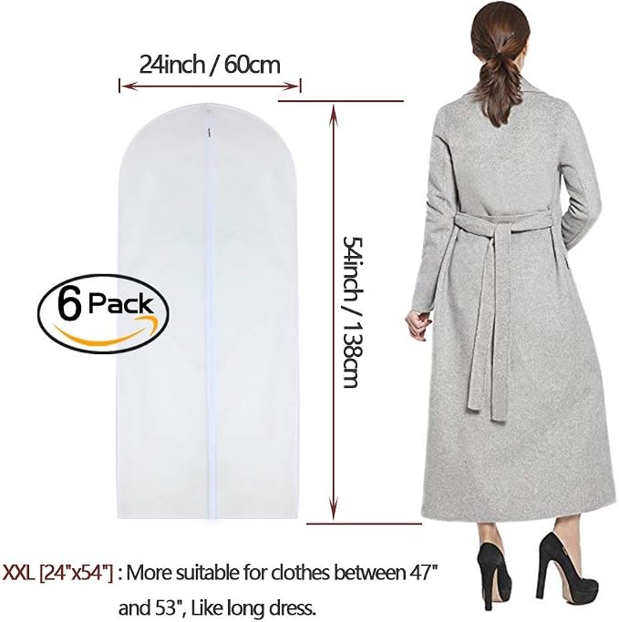 Dress Bags for Hanging Clothes 24'' x 54'' Long Dress Hanging Garment Bag White - Image 2