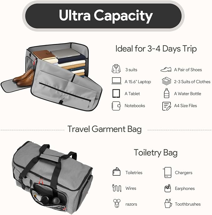 Garment Duffle Bags for Travel, HOMQUIET Convertible Garment Duffel Bag - Image 6