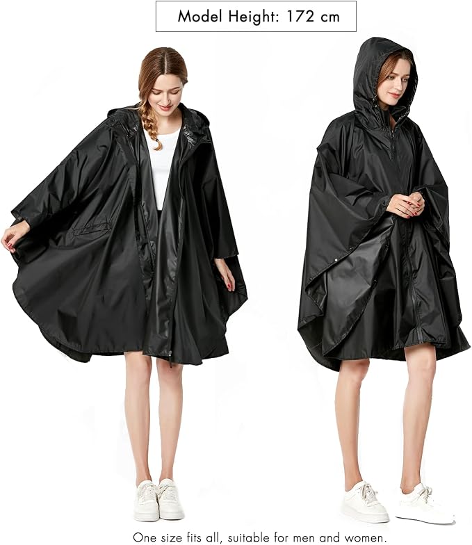 ANYOO Waterproof Rain Poncho Lightweight Reusable Hiking Hooded Coat Jacket - Image 6