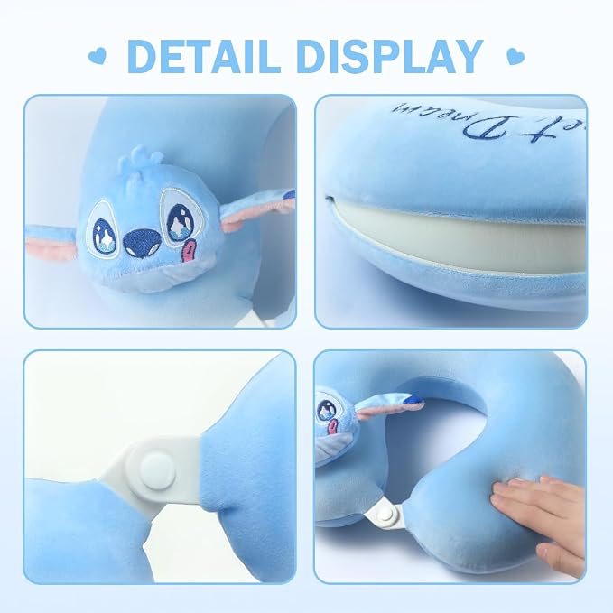 MINISO Disney Stitch Travel Pillow 100% Pure Memory Foam Neck Pillow, Airplane - Image 2