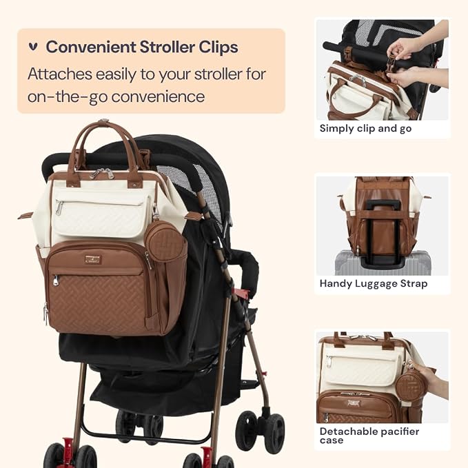 BabbleRoo Leather Diaper Bag Backpack, Unisex Stylish Travel Back Pack Nappy - Image 6