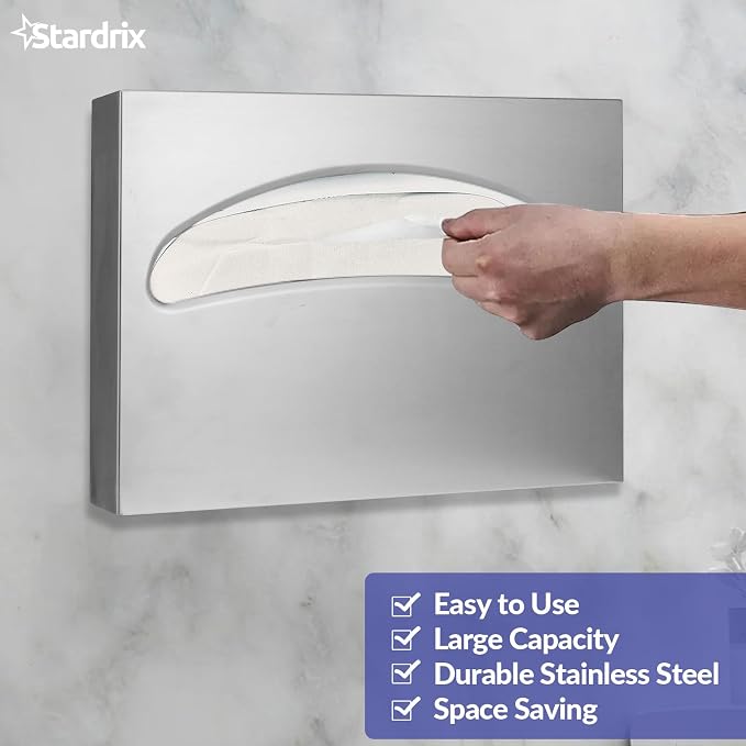 Stainless Steel Toilet Seat Cover Dispenser, Wall Mount Single or 1/2 Fold - Image 4