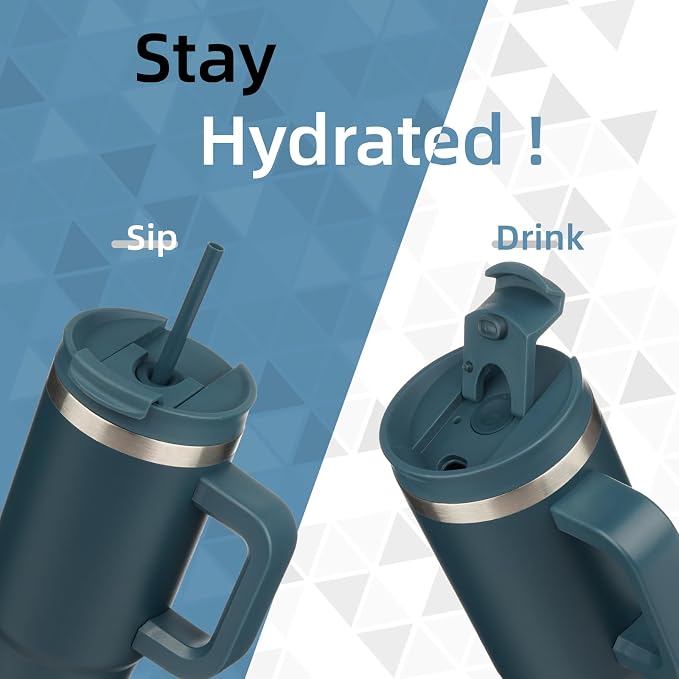 30 oz Tumbler with Handle and 2 Straws, 2 in 1 Lid Insulated Water Bottle - Image 2