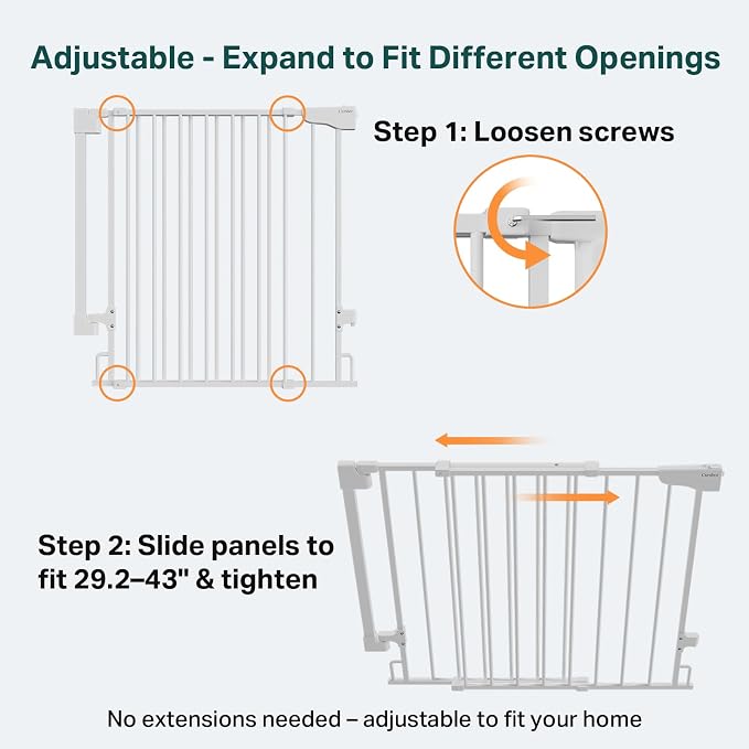 Cumbor 29.2–43" Baby Gate for Stairs, Wall-Mounted, Expandable No Bottom Bar - Image 2