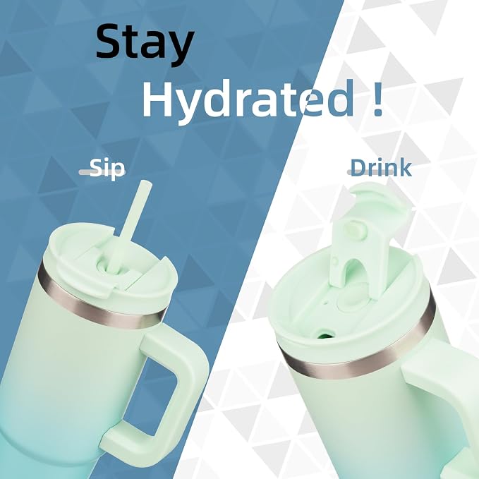 40 oz Tumbler with Handle and 2 Straws, 2 in 1 Lid Insulated Water Bottle - Image 2