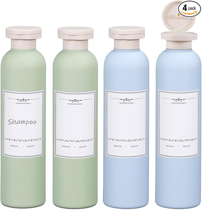 ASEVAT 8.8oz 4Pcs Plastic Refillable Travel Shampoo And Conditioner Bottles by ASEVAT
