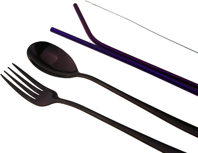 7 Pcs Portable Flatware Set, 304 Stainless Steel Cutlery Set Travel Utensils Set - Image 2