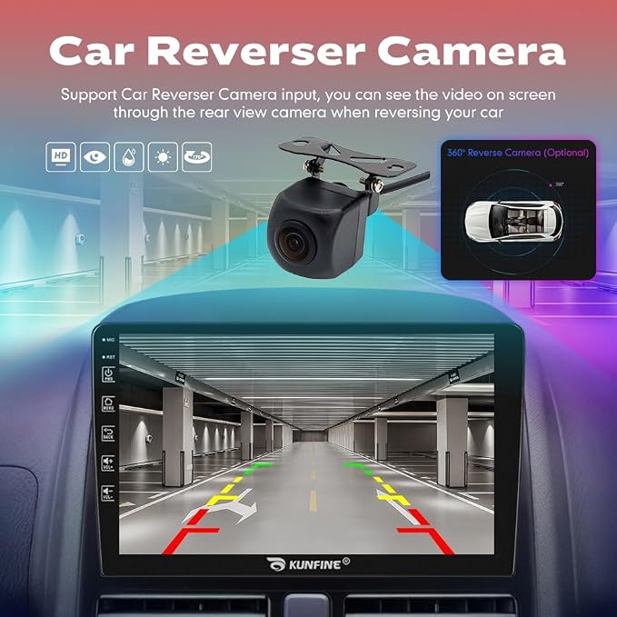 Kunfine Car CarPlay Android Auto Navigation Stereo GPS Radio Reverse Camera - Image 5
